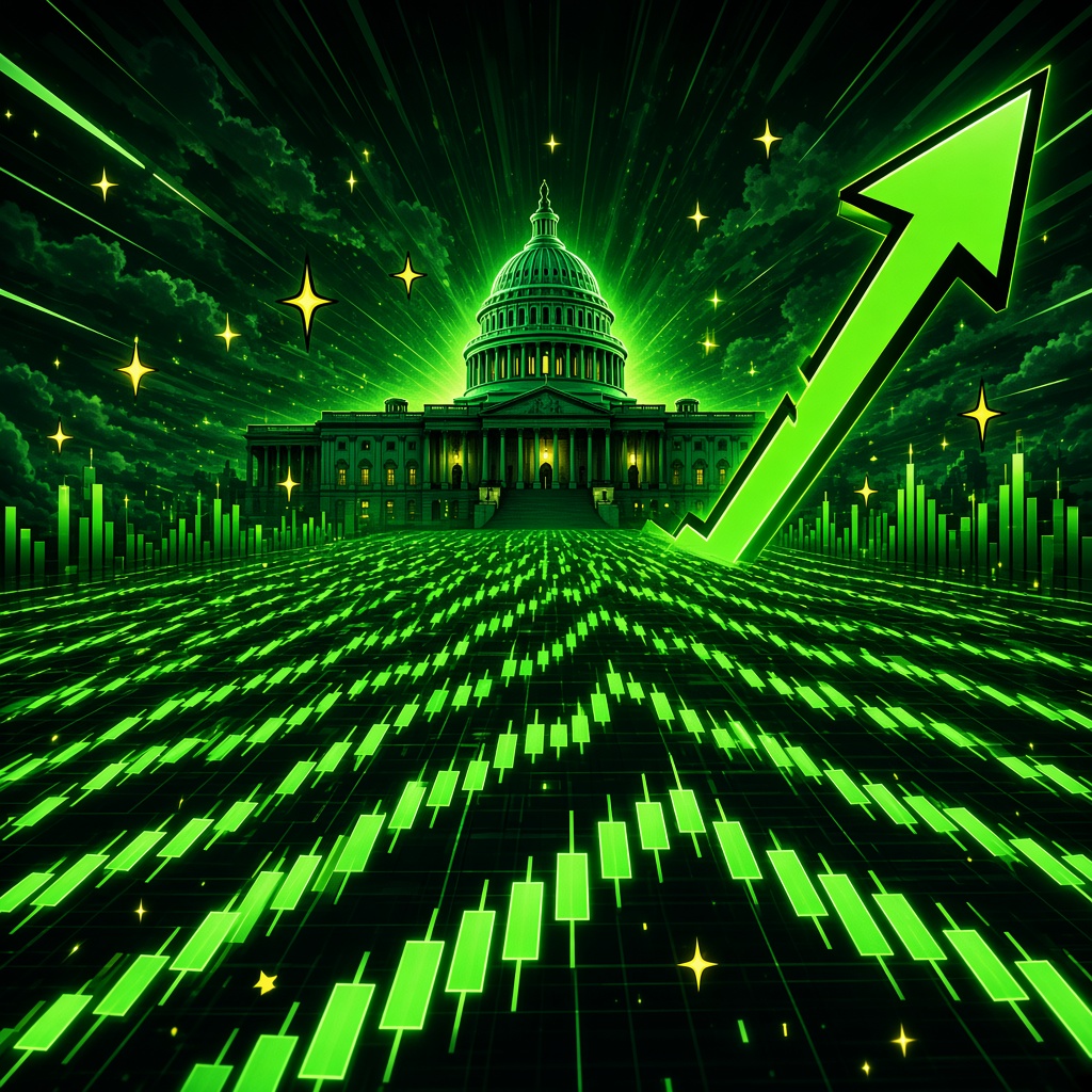 Capitol dome at the end of a floor made of neon candlesticks