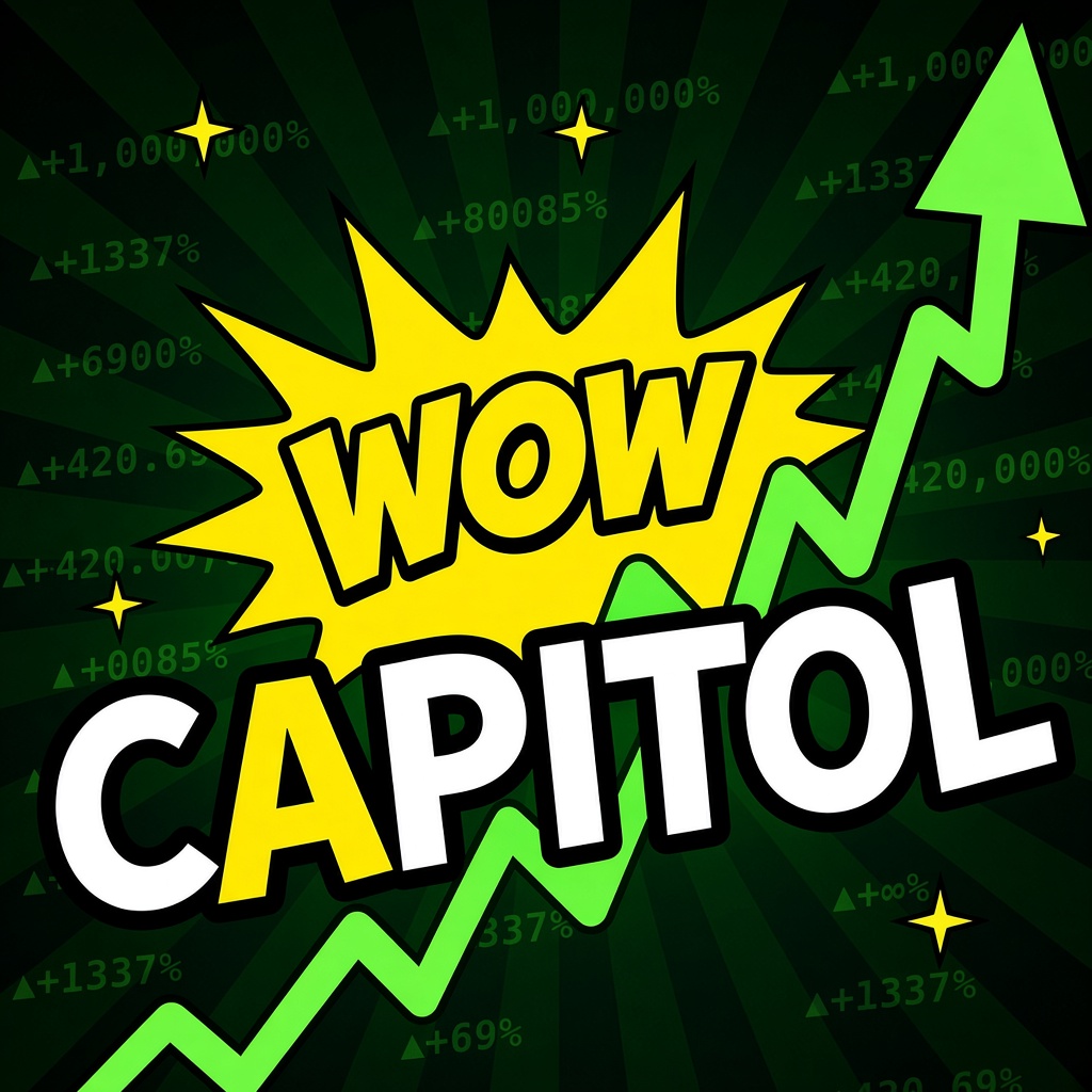 Yellow WOW burst over the CAPITOL wordmark and a neon chart